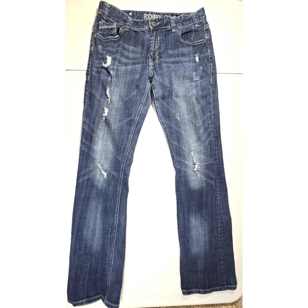 Rock & Roll Cowgirl Denim Boyfriend Blue Jeans Women 32x34 Mid-Rise Boot Cut